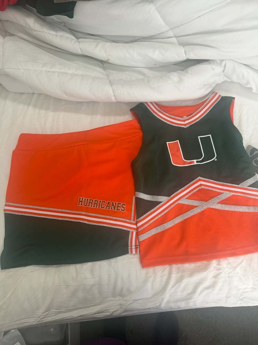 Miami Hurricanes Cheerleader Uniform Set Top and Skirt